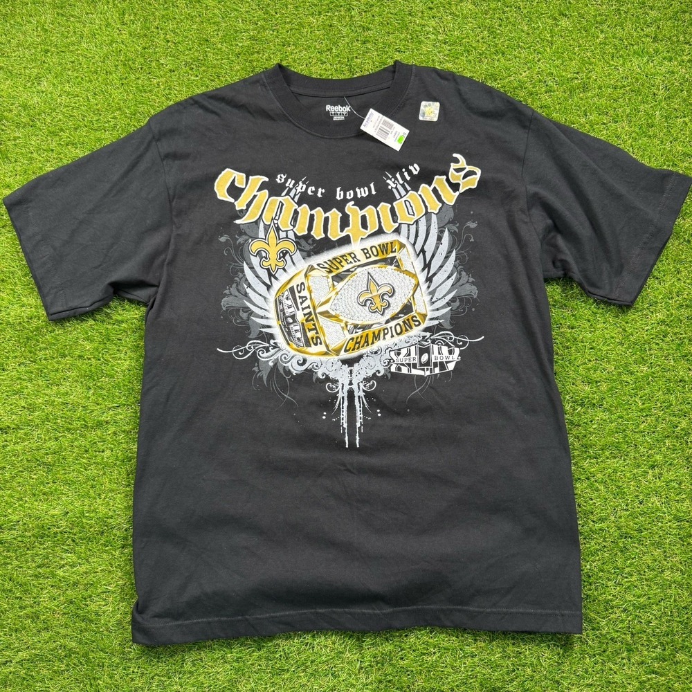 New Orleans Saints Shirt Mens L Black Super Bowl XLIV Champions NWT Deadstock